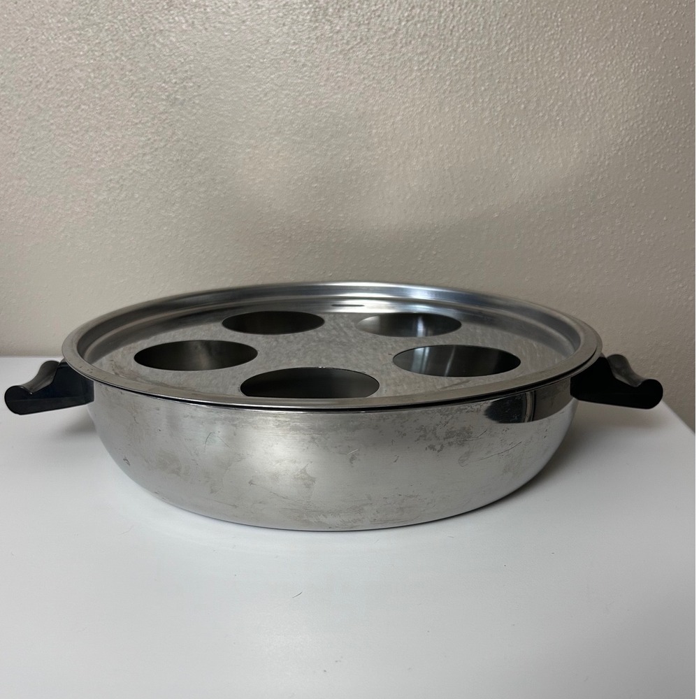 Vintage Saladmaster 11.5" Stainless Egg Poacher Skillet Pan 5-Cup Tray Insert